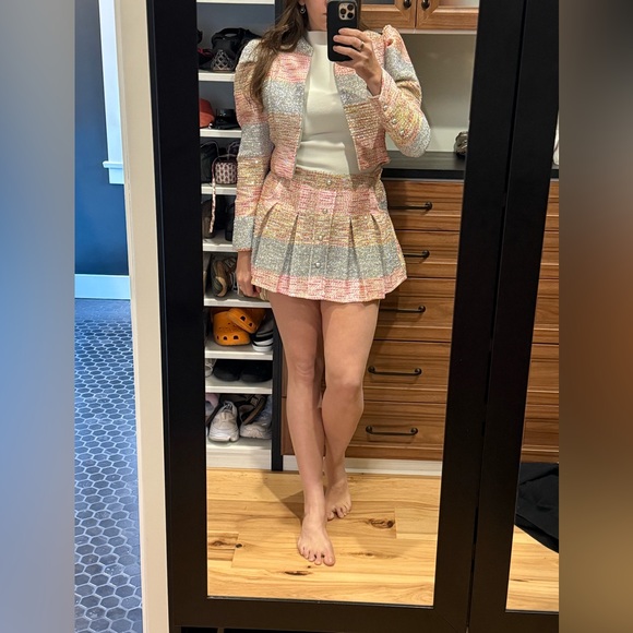 Chic Multicolor Tweed Two Piece Skirt Set (Skort) - Picture 2 of 16
